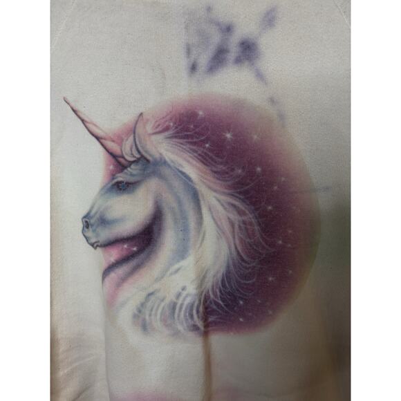Vintage 80s Pegasus Unicorn Graphic SWEATSHIRT Horse USA Rare Pink Fantasy L - Picture 4 of 8